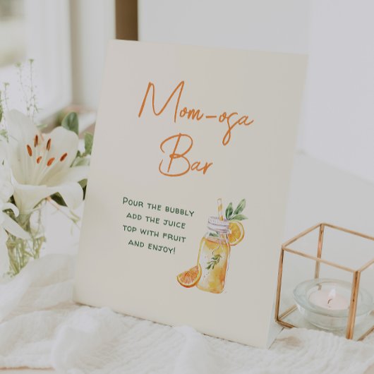 Orange Citrus Mom-osa Bar Baby Shower Drinks 台座サイン