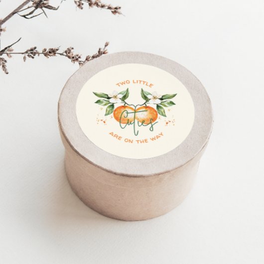 Orange Citrus Two Little Cuties Baby Shower Favor ラウンドシール