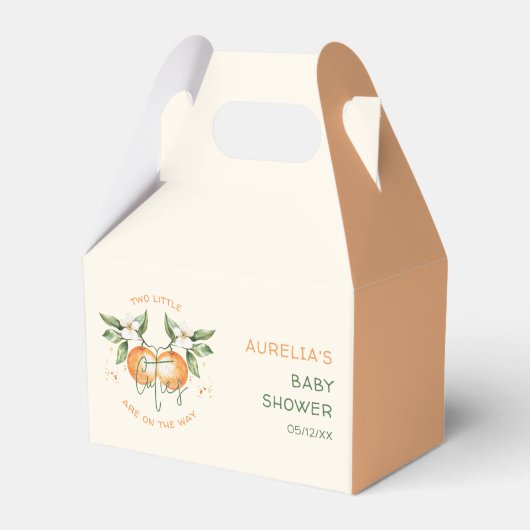 Orange Citrus Two Little Cuties Twin Baby Shower フェイバーボックス (正面サイド)
