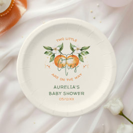 Orange Citrus Two Little Cuties Twin Baby Shower ペーパープレート