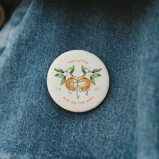 Orange Citrus Two Little Cuties Twin Baby Shower 缶バッジ