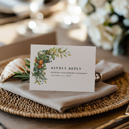 Orange Citrus Watercolor Botanical Wedding RSVP