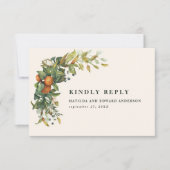 Orange Citrus Watercolor Botanical Wedding RSVP (正面)