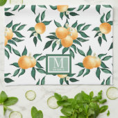 Orange Citrus Watercolor Monogram Name  キッチンタオル (折り畳み)