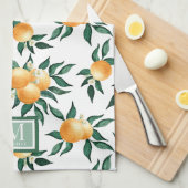 Orange Citrus Watercolor Monogram Name  キッチンタオル (四つ折り)