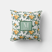 Orange Citrus Watercolor Monogram Name クッション (正面)