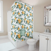 Orange Citrus Watercolor Monogram Name シャワーカーテン (インサイチュ)