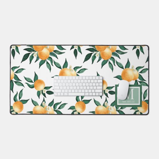 Orange Citrus Watercolor Monogram Name デスクマット (キーボード&マウス)