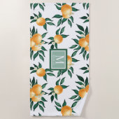 Orange Citrus Watercolor Monogram Name  ビーチタオル (正面)