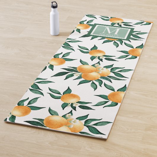 Orange Citrus Watercolor Monogram Name ヨガマット (インサイチュ)