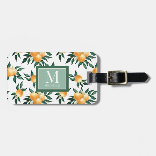 Orange Citrus Watercolor Monogram Name ラゲッジタグ (正面横)