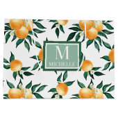 Orange Citrus Watercolor Monogram Name ラージペーパーバッグ (裏面)