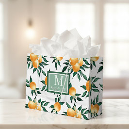 Orange Citrus Watercolor Monogram Name ラージペーパーバッグ