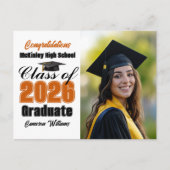 Orange Class of 2026 Graduate Photo Graduation 案内ポストカード (正面)
