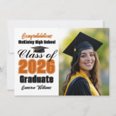 Orange Class of 2026 Graduate Photo Graduation 案内状 (正面)