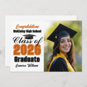 Orange Class of 2026 Graduate Photo Graduation 案内状 (正面/裏面)