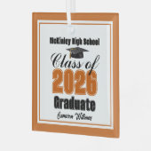 Orange Class of 2026 Graduation Custom Christmas ガラスオーナメント (正面左)