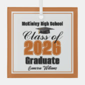 Orange Class of 2026 Graduation Custom Christmas ガラスオーナメント (正面)