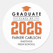 Orange Class of 2026 Graduation Sticker ラウンドシール (正面)