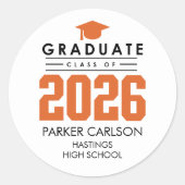 Orange Class of 2026 Graduation Sticker ラウンドシール (正面)