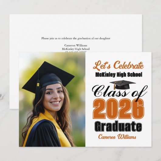 Orange Class of 2026 Photo Graduation Party 招待状 (正面/裏面)