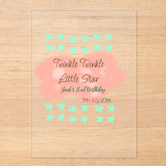 Orange clouds twinkle twinkle little stars green  アクリル招待状 (正面)