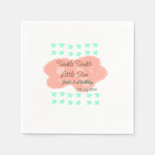 Orange clouds twinkle twinkle little stars green  スタンダードカクテルナプキン (正面)