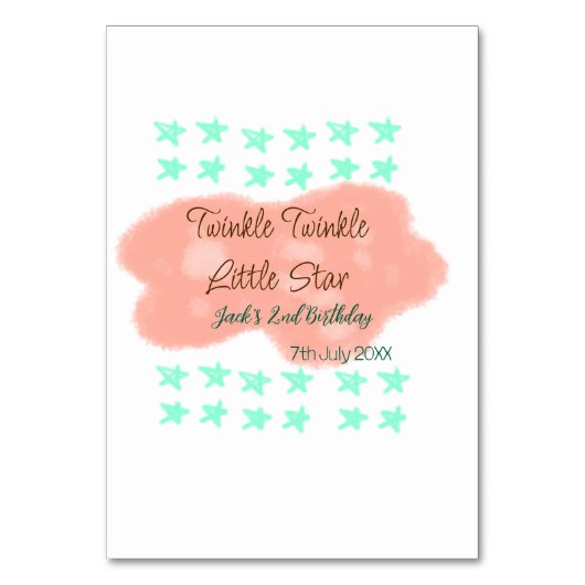 Orange clouds twinkle twinkle little stars green  テーブルナンバー (正面)