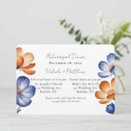 Orange & Cobalt Blue Floral Rehearsal Dinner 招待状
