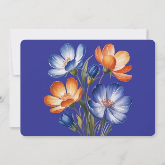 Orange & Cobalt Blue Floral Rehearsal Dinner 招待状 (裏面)