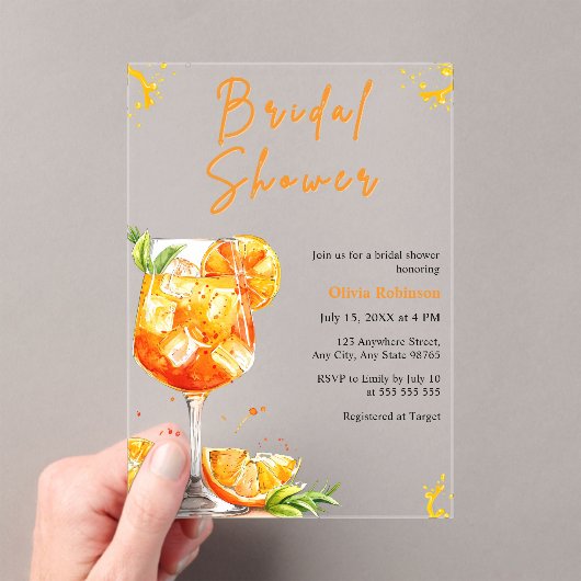 Orange Cocktail Drink Aperol Spritz Bridal Shower  アクリル招待状 (インサイチュ (ポータブル))
