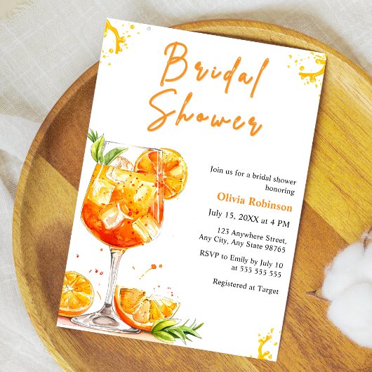 Orange Cocktail Drink Aperol Spritz Bridal Shower  招待状