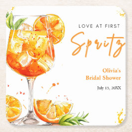 Orange Cocktail Love at First Spritz Bridal Shower スクエアペーパーコースター
