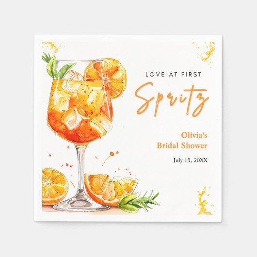 Orange Cocktail Love at First Spritz Bridal Shower スタンダードカクテルナプキン (正面)