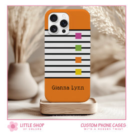 Orange Color Block Black Stripes Monogram iPhone 15ケース