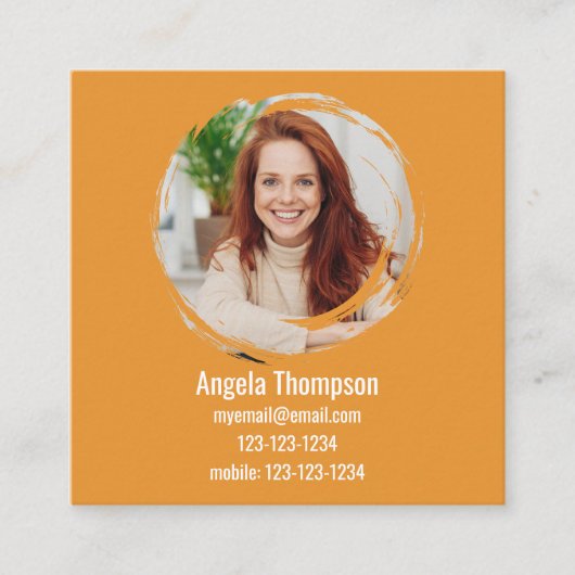 Orange Connect with Me Photo QR Code スクエア名刺 (正面)