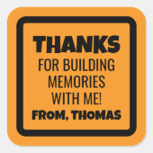 Orange Construction Birthday スクエアシール (正面)