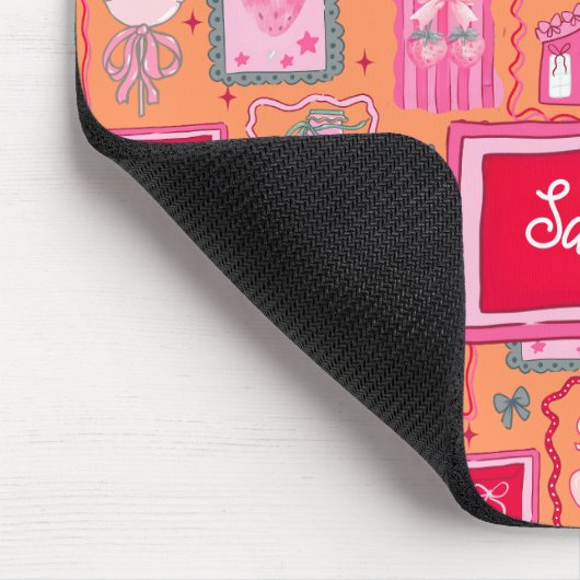 Orange Coquette aesthetic girly whimsical pattern マウスパッド (コーナー)