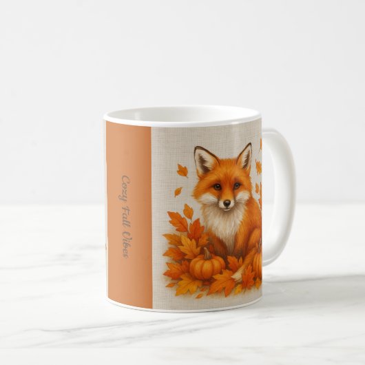 orange Cozy Fall vibes fox Pumpkin Leaves コーヒーマグカップ (正面右)