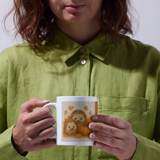 orange Cozy Fall vibes hedgehog Pumpkin Leaves コーヒーマグカップ