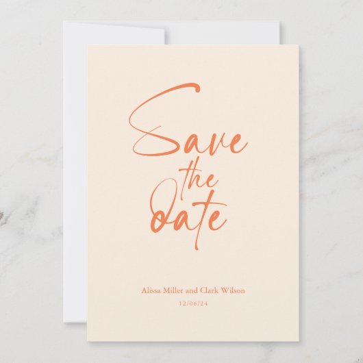 Orange Cream Minimalist日付スはっきりしたクリプトの保存 招待状 (正面)