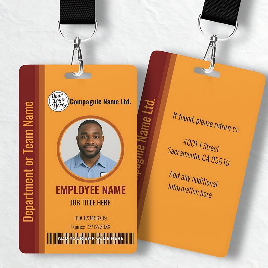 Orange Customizable Company ID Badge with Photo バッジ