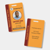 Orange Customizable Company ID Badge with Photo バッジ (正面＆裏面)