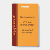 Orange Customizable Company ID Badge with Photo バッジ (裏面)