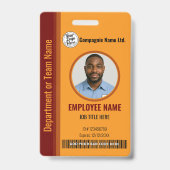 Orange Customizable Company ID Badge with Photo バッジ (正面)