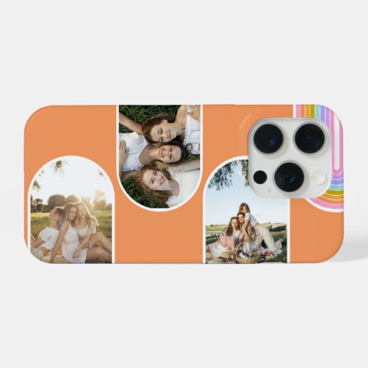 Orange Cute Modern 3 Photo Layout Custom iPhoneケース (裏面横)