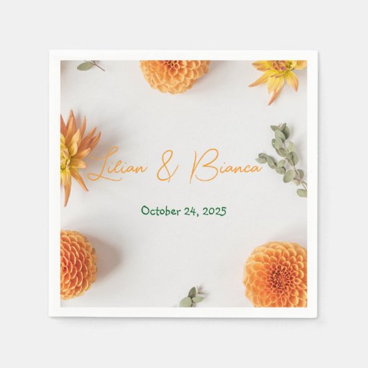 Orange Dahlia Summer Wedding Napkins スタンダードカクテルナプキン (正面)