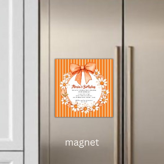 Orange Daisy Wreath Birthday Invitation Magnetic  マグネット招待状
