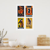 Orange & Dark Blue Matchbox Labels Grid Print ポスター (キッチン)