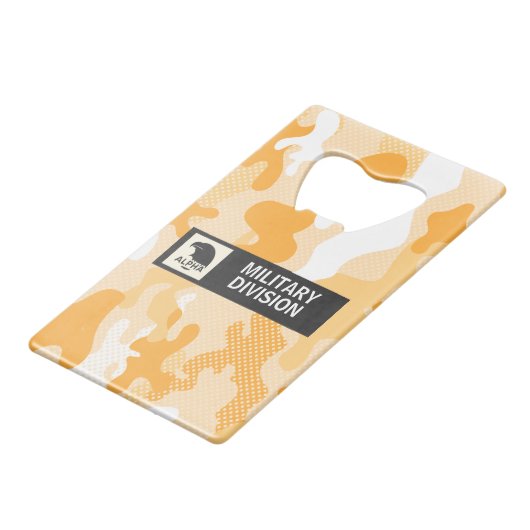Orange Desert Camouflage Polka Dot Pattern クレジットカード栓抜き (正面アングル)